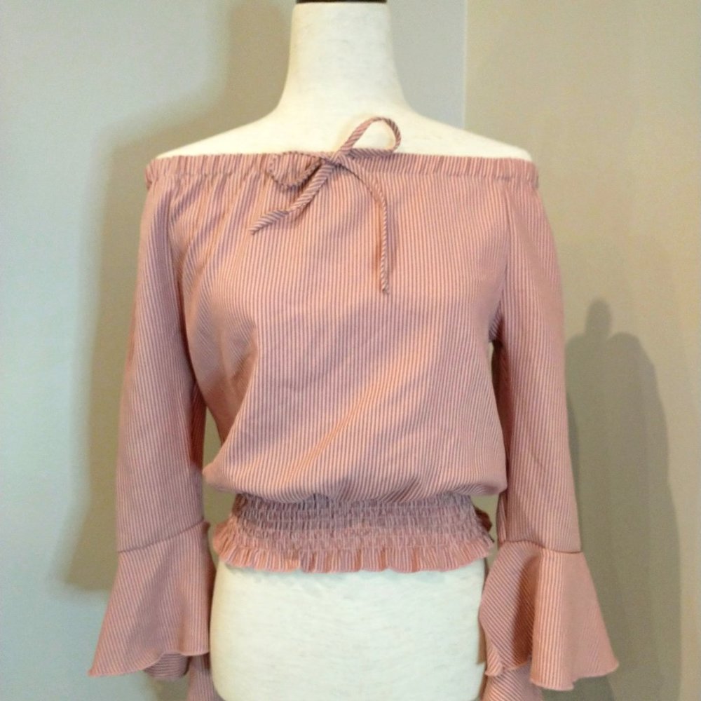 Mauve pink off the shoulder long sleeve blouse - Small